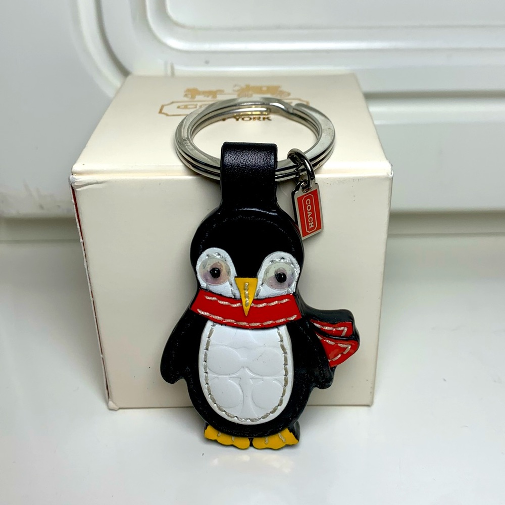 🐧Coach Multicolor Leather Signature Penguin Key Chain Fob Charm Keychain…
